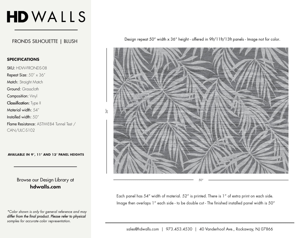 Fronds Silhouette Blush by HDWALLS — wallcovering tear sheet