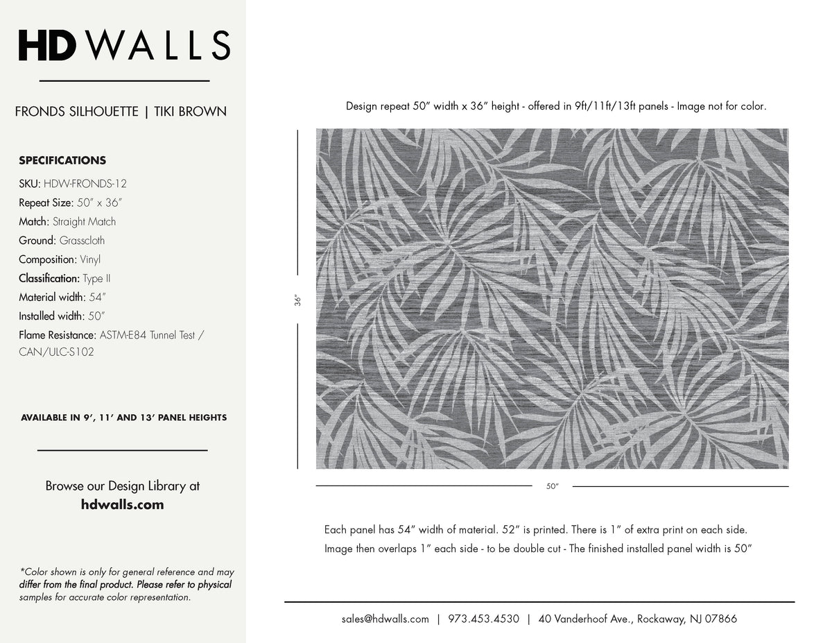 Fronds Silhouette Tiki Brown by HDWALLS — wallcovering tear sheet