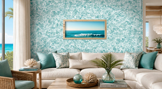 Shore Thing Atlantic Blue Type II Vinyl Wallcovering by HDWALLS — styled room installation