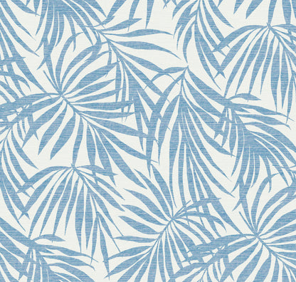Fronds Denim by HDWALLS — tropical palm leaf wallpaper in blue and light neutral tones