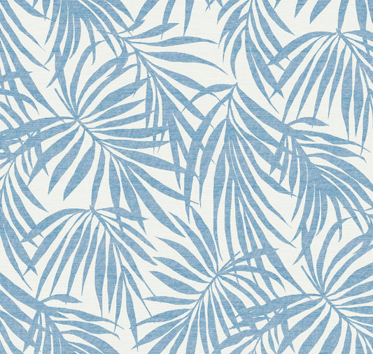 Fronds Denim by HDWALLS — tropical palm leaf wallpaper in blue and light neutral tones