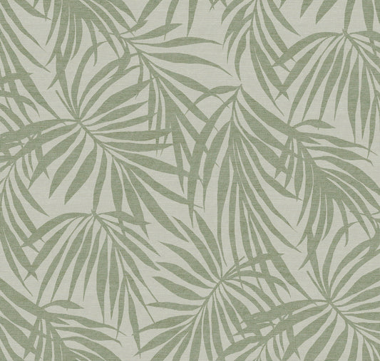 Fronds Moss by HDWALLS — tropical palm leaf wallpaper in muted sage and moss green