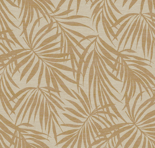 Fronds Wheat by HDWALLS — overlapping palm leaf wallpaper in warm sand and camel tones