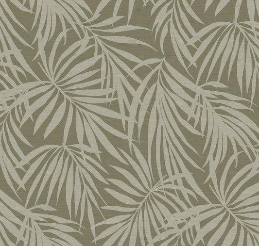 Fronds Silhouette Hemp Green by HDWALLS — layered palm leaf wallpaper in earthy green tones