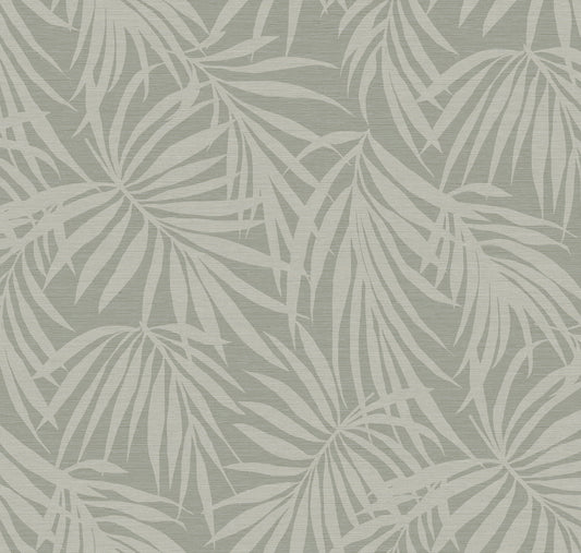 Fronds Silhouette Light Sage by HDWALLS — layered palm leaf wallpaper in pale sage green