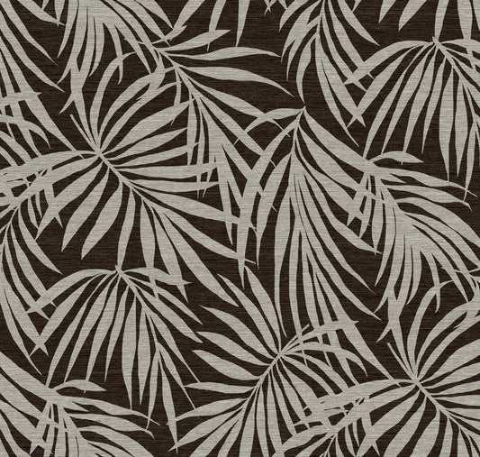 Fronds Silhouette Midnight by HDWALLS — light tropical palm leaves against a dark charcoal background