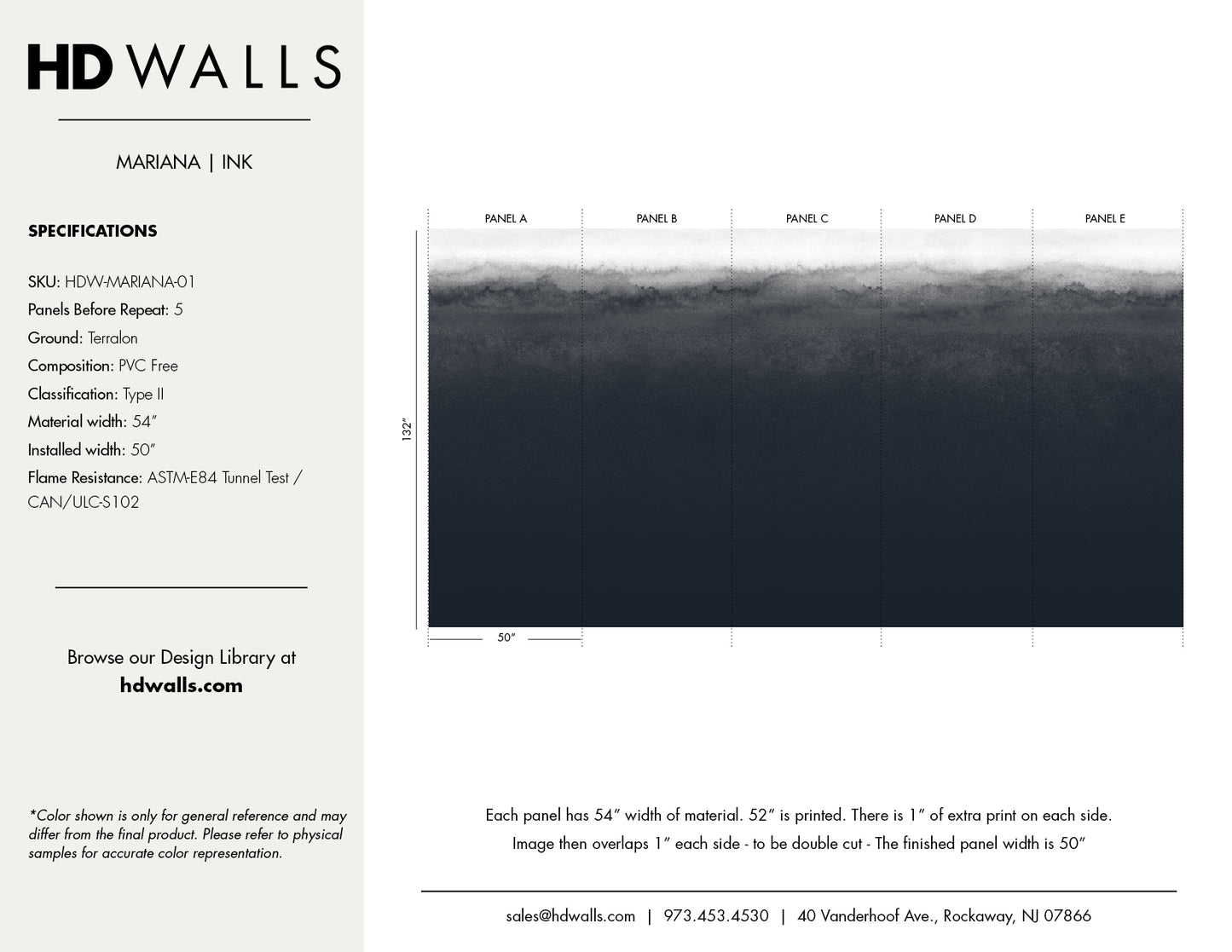 Mariana Ink wallpaper tear sheet – product specifications and colorways by HDWALLS