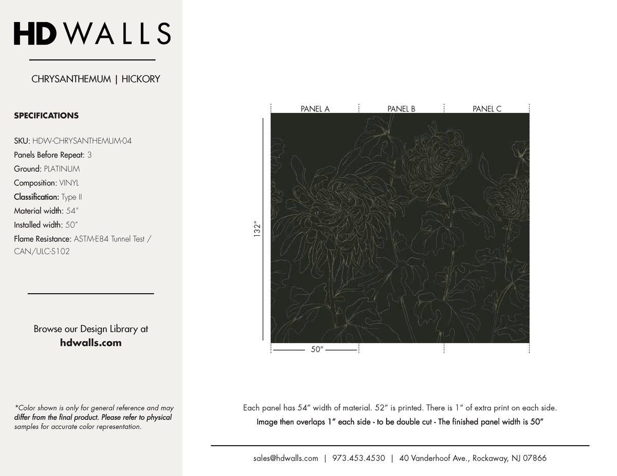 HDWALLS Chrysanthemum Hickory floral wallpaper tear sheet