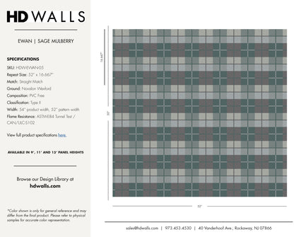 Ewan Sage Mulberry contract wallcovering technical specifications tearsheet tracking sustainable cellulose blend and low VOC compliance.