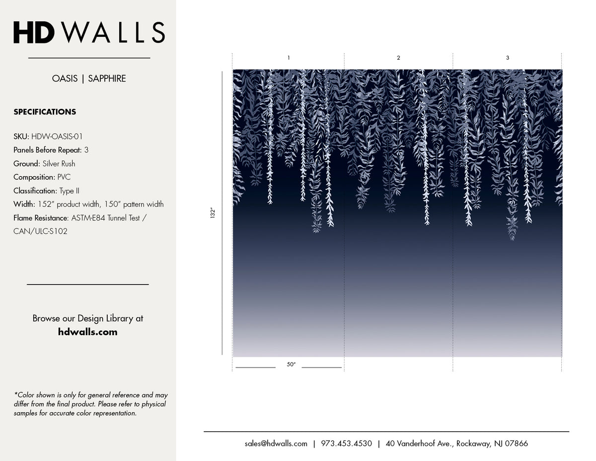 Oasis Sapphire Type II Vinyl Wallcovering by HDWALLS — tear sheet reference