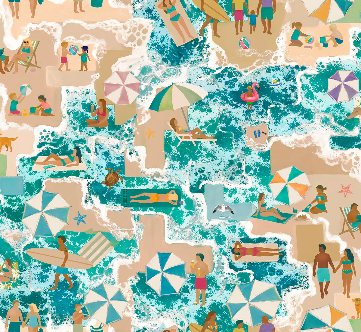 Asbury Seafoam coastal wallcovering room render – HDWALLS Type II vinyl