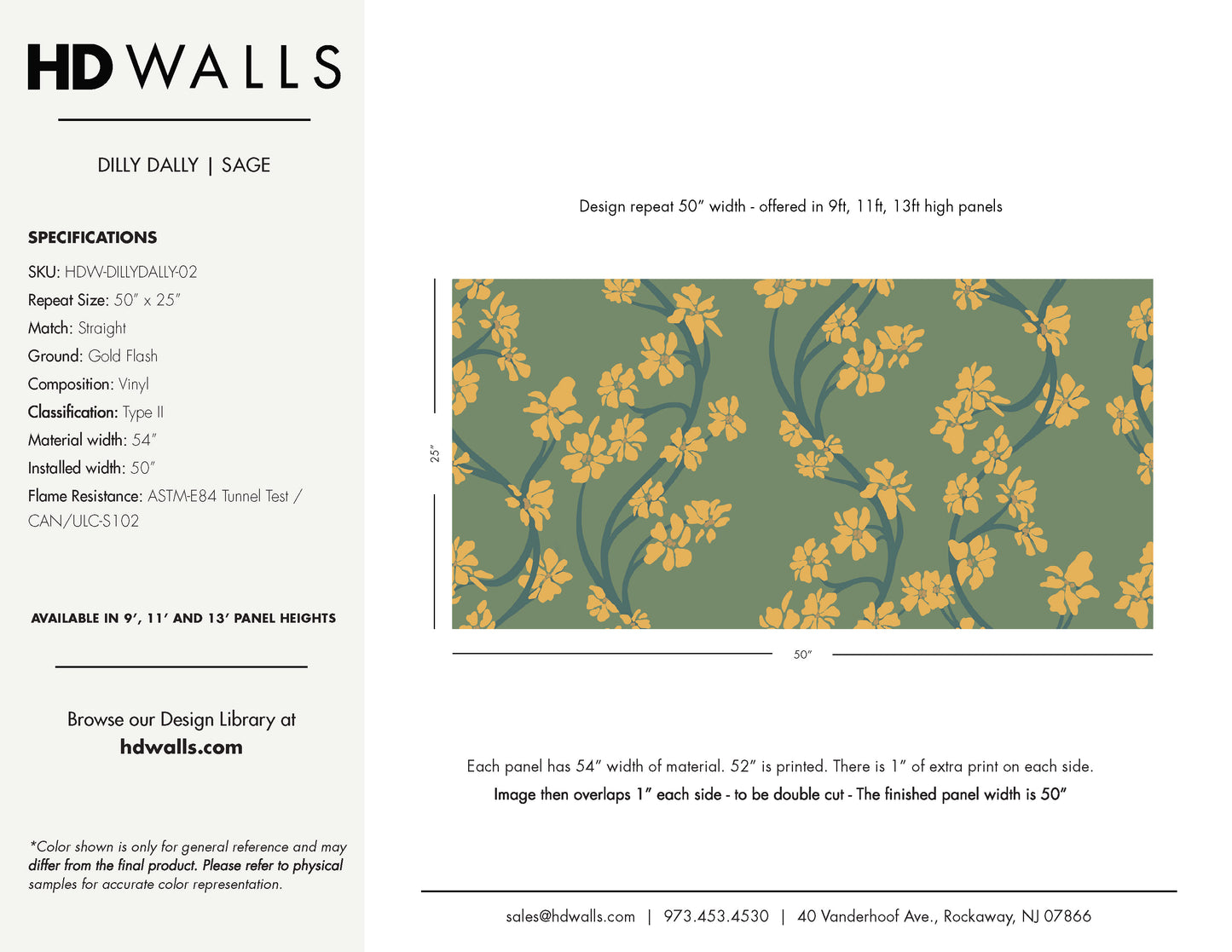 Yellow petals with gold centers on green background  Dilly Dally Sage tear sheet by HDWALLS