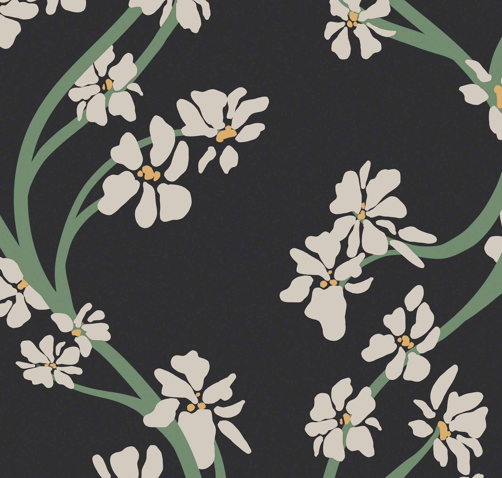 Dilly Dally Midnight botanical wallcovering in a moody interior - HDWALLS Type II vinyl
