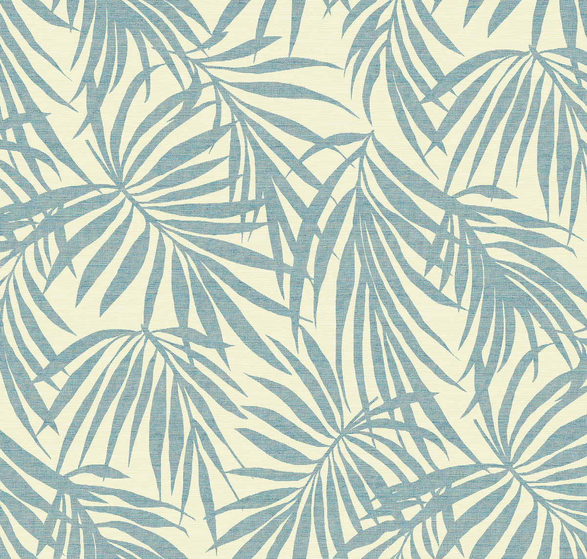 Fronds Denim digital render — deep blue indigo palm leaf grasscloth wallcovering texture