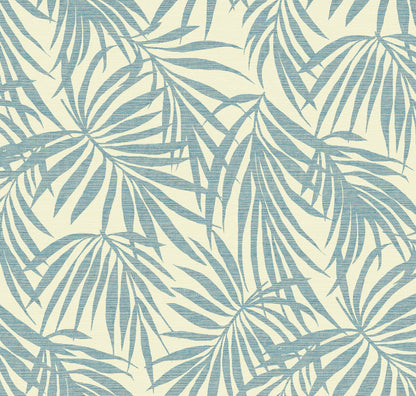 Fronds Denim digital render — deep blue indigo palm leaf grasscloth wallcovering texture