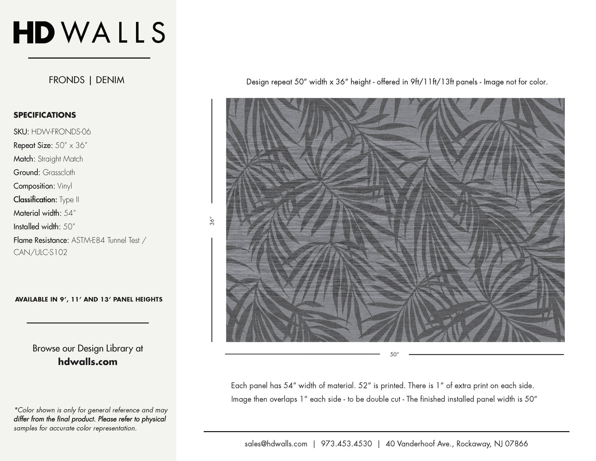 Fronds Denim by HDWALLS — wallcovering tear sheet