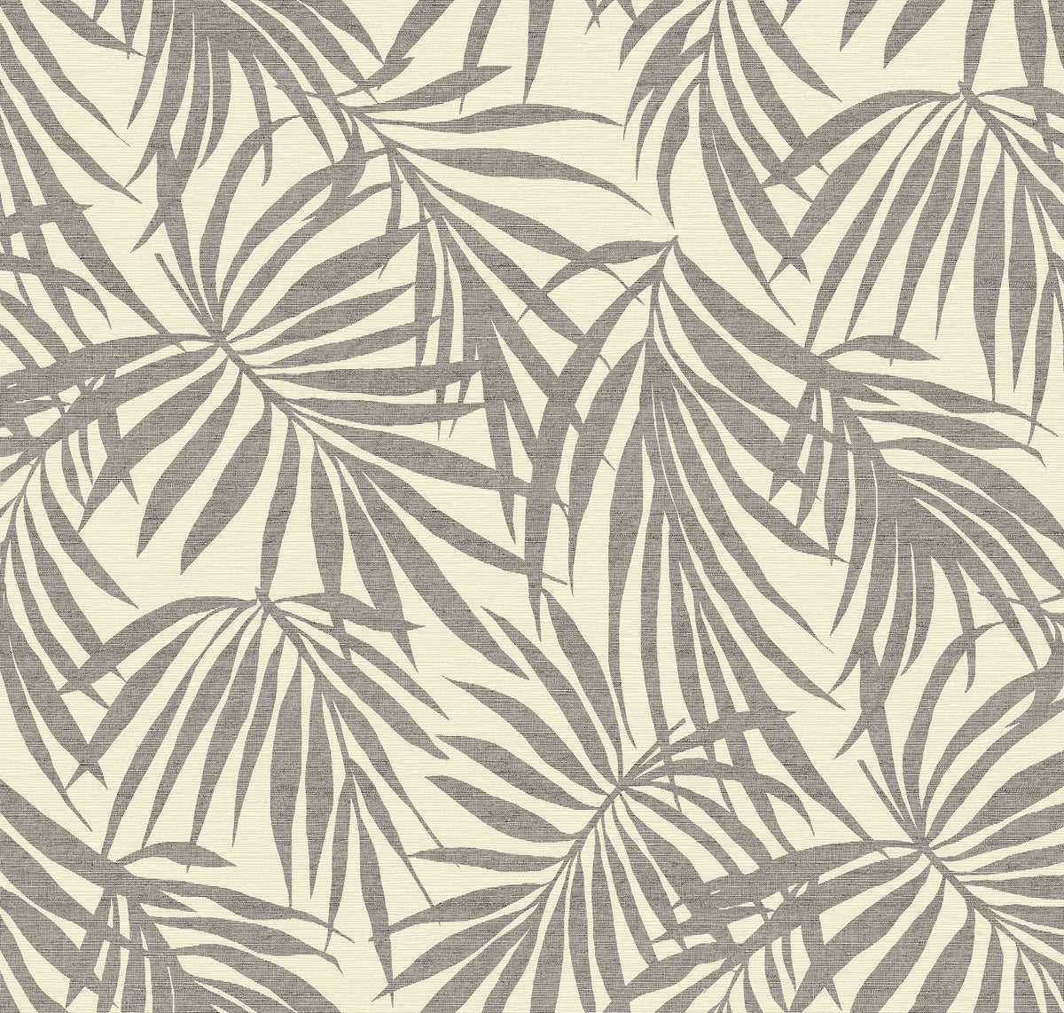 Fronds Monochrome Type II vinyl wallcovering — charcoal white palm frond grasscloth pattern