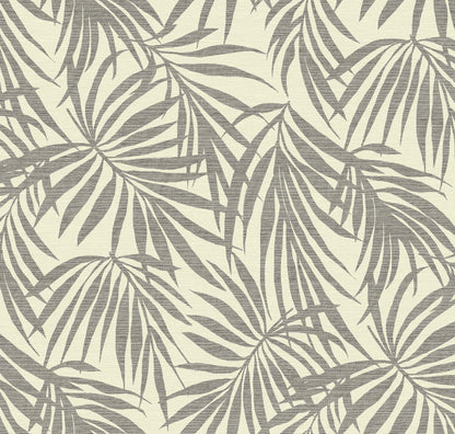 Fronds Monochrome Type II vinyl wallcovering — charcoal white palm frond grasscloth pattern