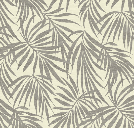 Fronds Monochrome Type II vinyl wallcovering — charcoal white palm frond grasscloth pattern