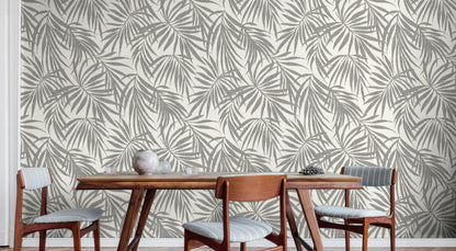 Bold black and white botanical wallpaper in modern interior — Fronds Monochrome by HDWALLS