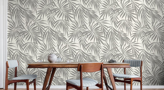 Bold black and white botanical wallpaper in modern interior — Fronds Monochrome by HDWALLS