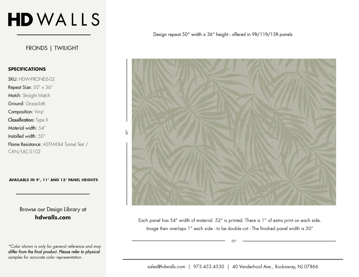 Fronds Twilight wallcovering tear sheet — HDWALLS Type II vinyl