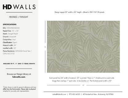 Fronds Twilight wallcovering tear sheet — HDWALLS Type II vinyl
