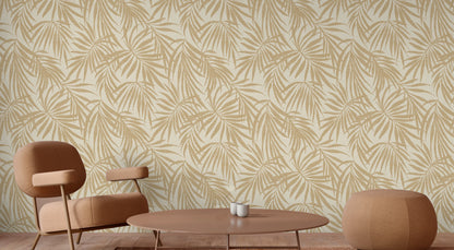 Golden wheat botanical wallpaper in coastal interior — Fronds Wheat by HDWALLS