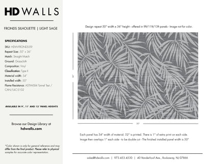 Fronds Silhouette Light Sage by HDWALLS — wallcovering tear sheet