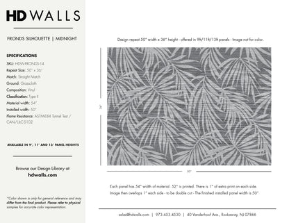 Fronds Silhouette Midnight by HDWALLS — wallcovering tear sheet
