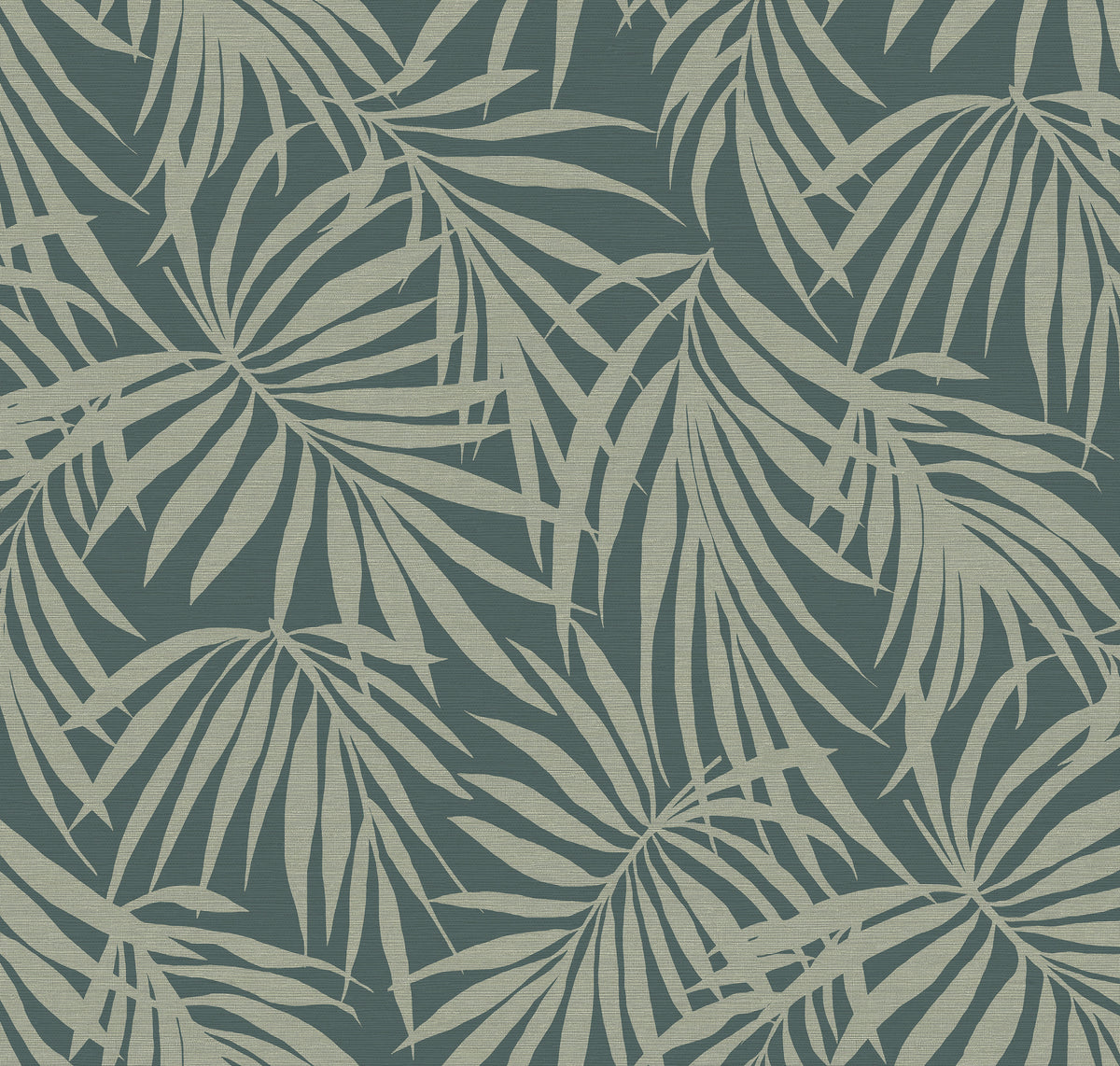 Fronds Silhouette Slate Blue by HDWALLS — ivory palm leaves on a slate blue-gray grasscloth-textured ground