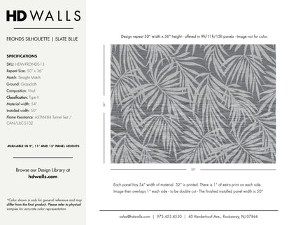 Fronds Silhouette Slate Blue by HDWALLS — wallcovering tear sheet