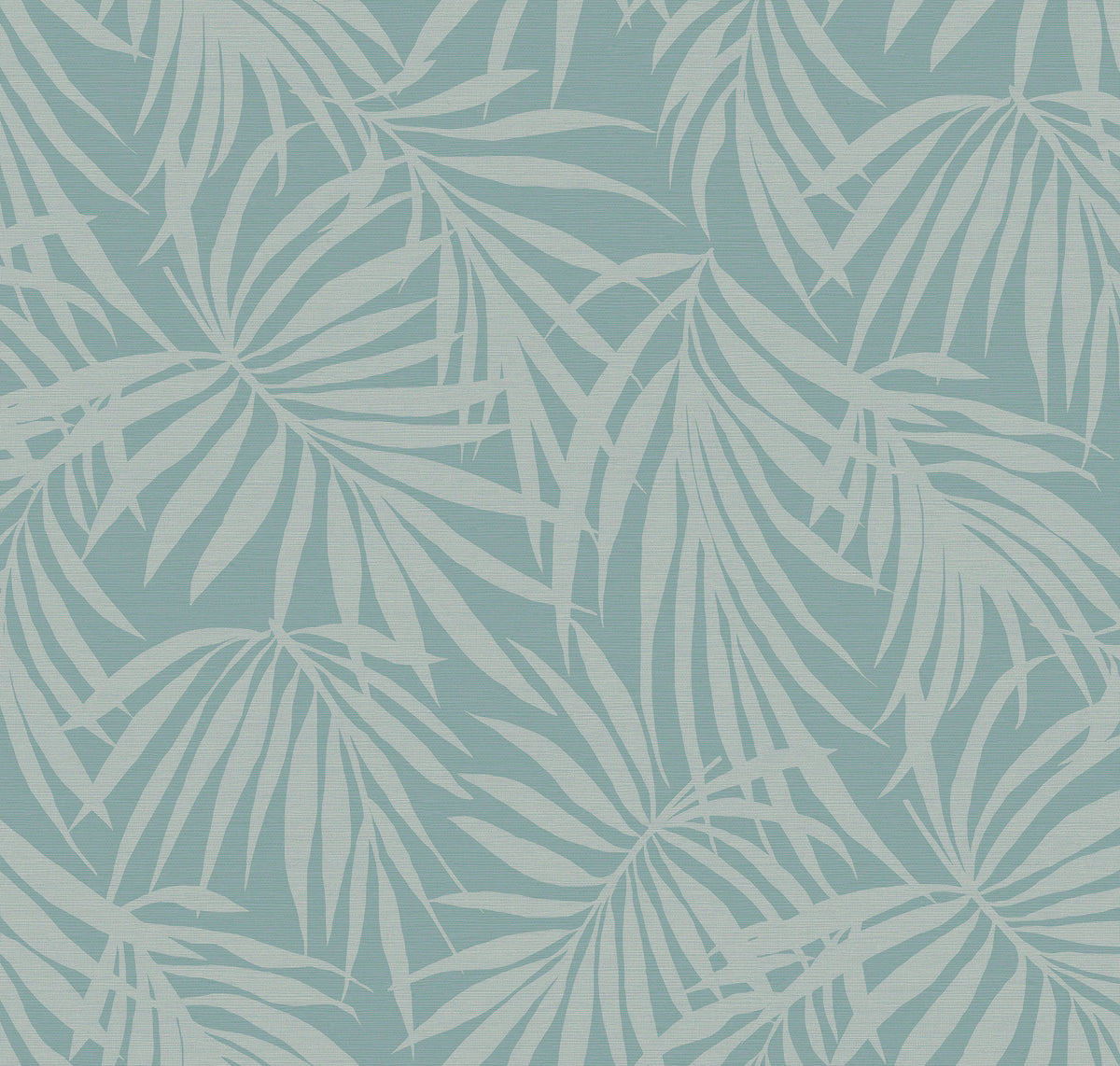 Fronds Silhouette Soft Teal by HDWALLS — ivory palm leaves on a muted teal grasscloth-textured background