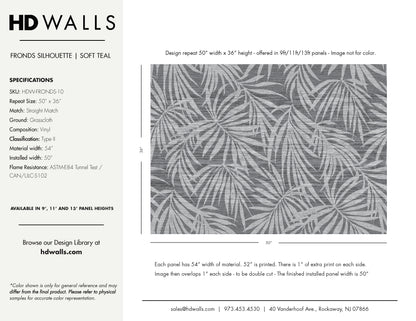 Fronds Silhouette Soft Teal by HDWALLS — wallcovering tear sheet