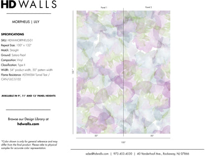 Morpheus Lily contract-grade performance specifications and architect tearsheet detailing fire-ratings and washability.