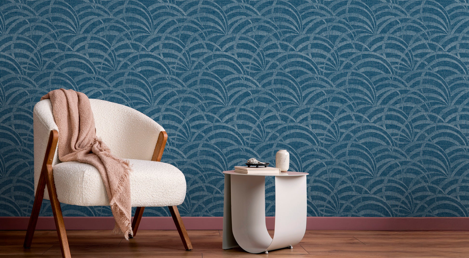 Lugano Dungaree high-performance designer wallcovering installed in a high-traffic modern family home foyer entryway layout.