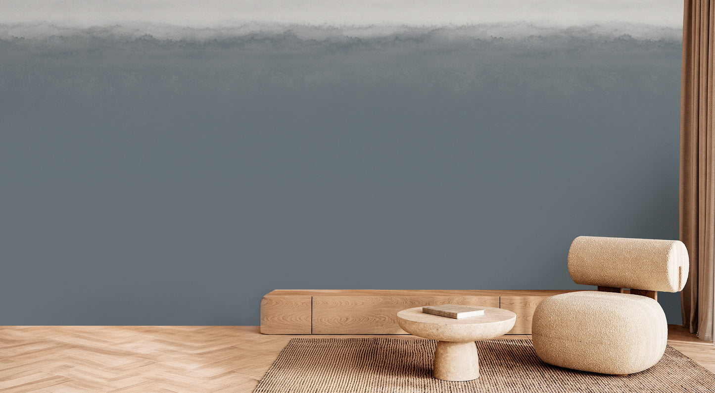 Mariana Ocean wallpaper mural installed in a modern interior – soft gradient blue ombre wallcovering by HDWALLS