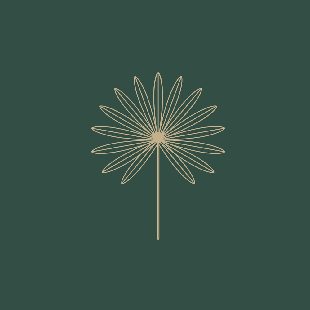 Decorative palm leaf design on a dark green background